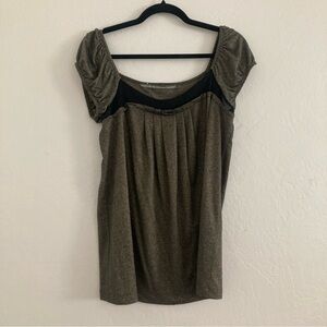 Y2K Babydoll Top Puff Sleeve Gold Black Roxywear Whimsigoth Silk Glitter Medium